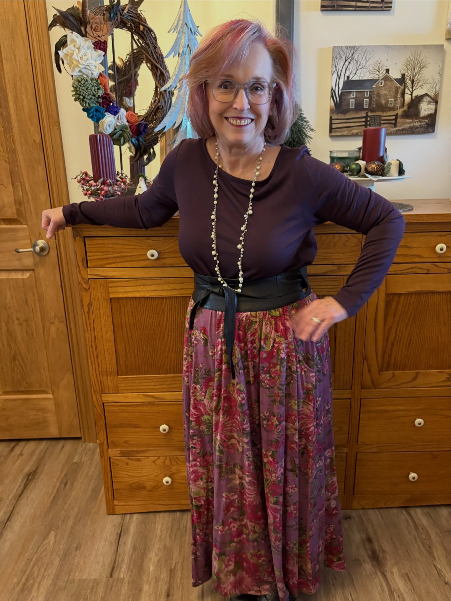 Day 2 of the #100daydresschallenge as I warm up by wearing my @wool.and dress under a jersey maxi skirt.  Nice and cozy! #wooland #oversixtystyle #oversixtyandfabulous #styleatanyage #fashionoversixty #rowenadress