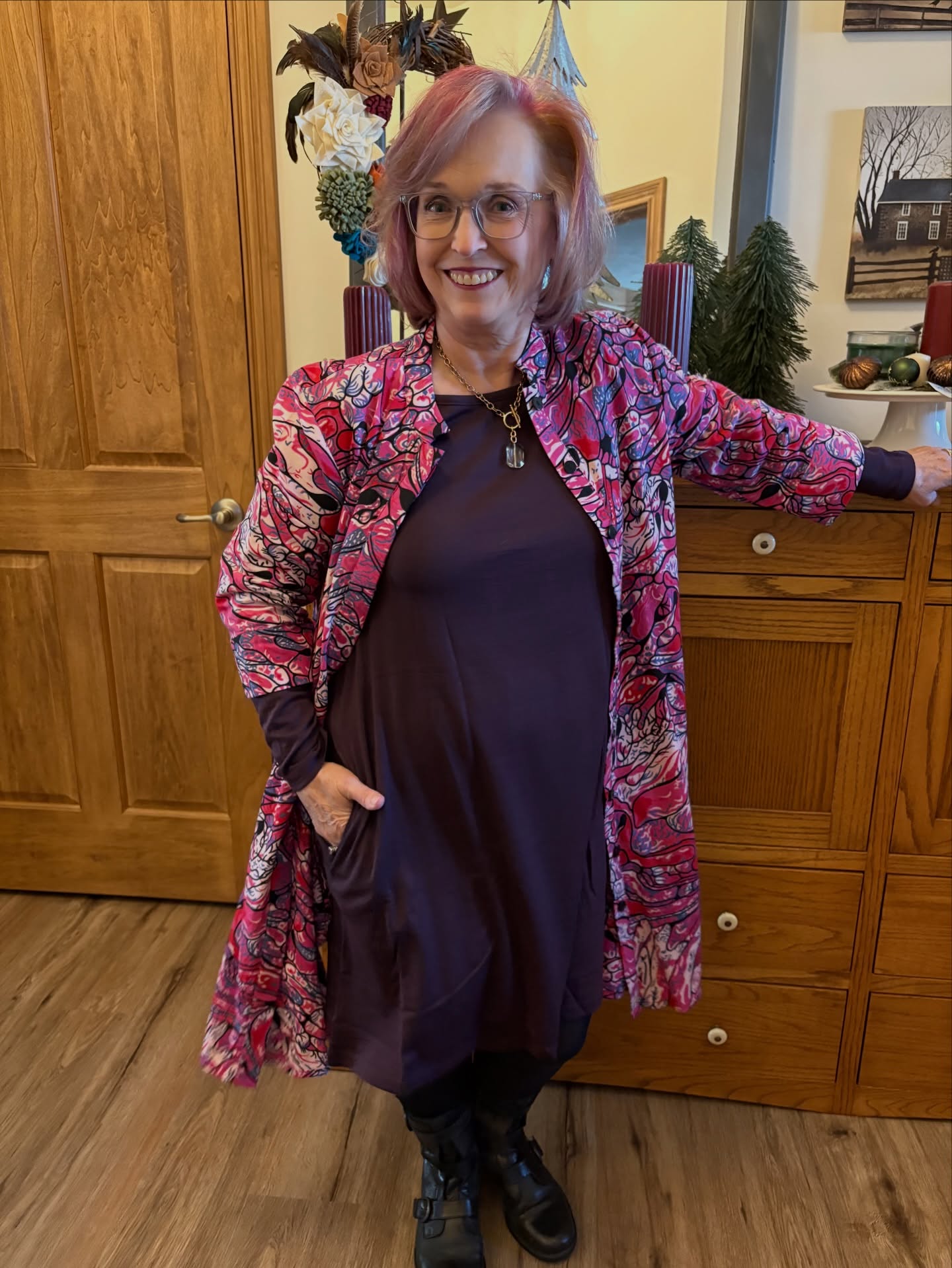 It’s Day 3 of my #100daydresschallenge and I’ve worn my Rowena under a Zuri shirt dress.  I love how easily these two work together. @zurikenya @wool.and #wooland #dressingover60 #oversixtyandfabulous #oversixtystyle #styleatanyage #wooldress #weartwodresses #rowenadress