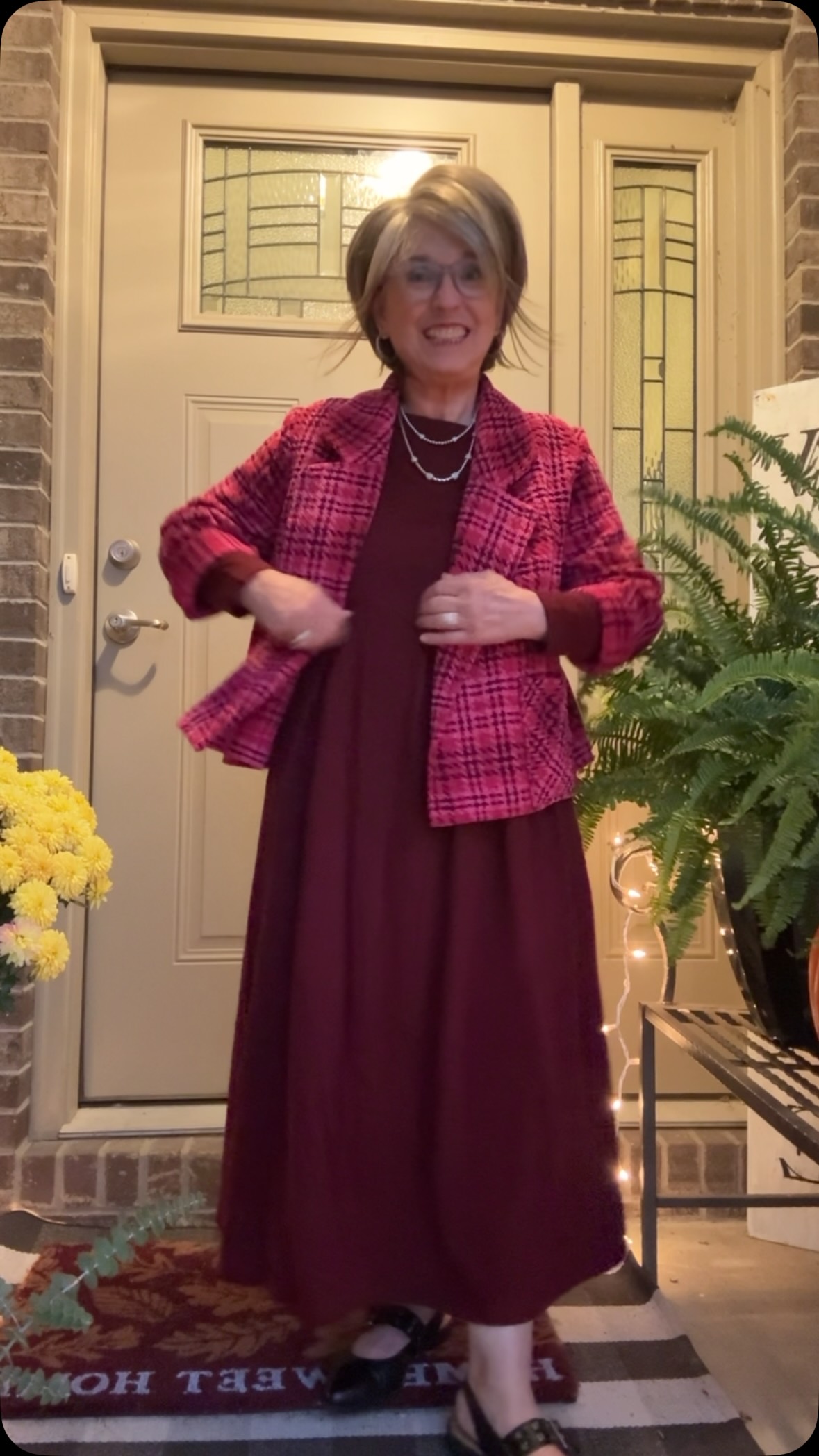 It’s the Queen of Awkward Videos again! I’m showing you two more ways to style the Calista dress by @linticoshop in Raspberry Red!  This dress really does style itself…from the wavy detail at the bodice to the elegant inverted pleats…it’s just perfection!  Today, I’m styling it with a jacket and simple jewelry.  Then, I’ve changed to a statement necklace that really highlights the beauty of this dress! Want your own? Head over to my profile, click on my linktree, select @linticoshop and don’t forget my code, LINTICOMBK, for 10% off your purchase!  #oversixtyandfabulous #indianapolisfashionblogger #linticoshop #statementnecklace #styleatanyage