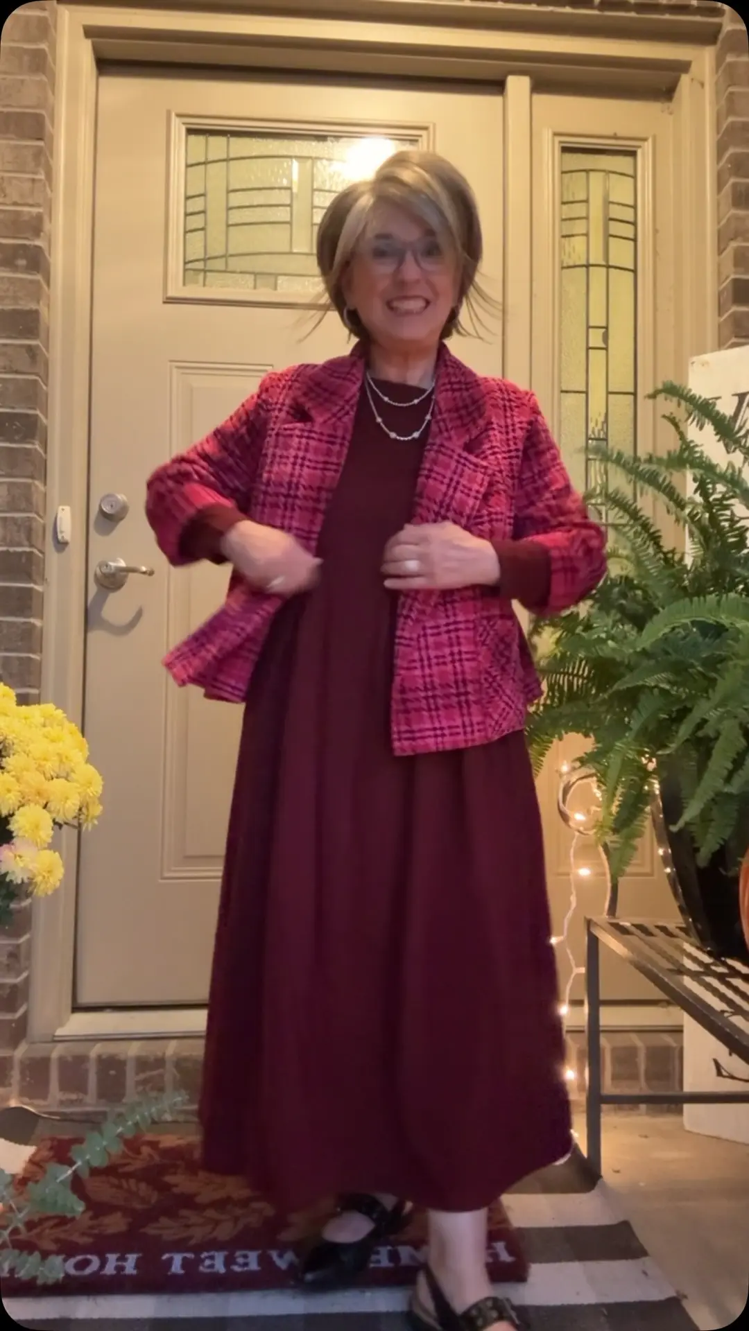 It’s the Queen of Awkward Videos again! I’m showing you two more ways to style the Calista dress by @linticoshop in Raspberry Red!  This dress really does style itself…from the wavy detail at the bodice to the elegant inverted pleats…it’s just perfection!  Today, I’m styling it with a jacket and simple jewelry.  Then, I’ve changed to a statement necklace that really highlights the beauty of this dress! Want your own? Head over to my profile, click on my linktree, select @linticoshop and don’t forget my code, LINTICOMBK, for 10% off your purchase!  #oversixtyandfabulous #indianapolisfashionblogger #linticoshop #statementnecklace #styleatanyage