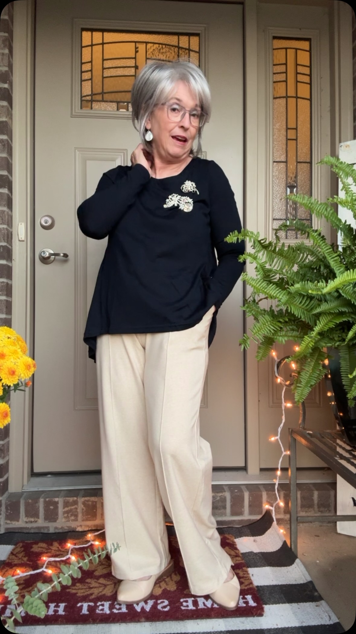 I took a chance and made a slightly longer video. Hopefully, you’ll get to see it. All three pieces I’m showing you were gifted by @linticoshop and I highly recommend all three pieces!  As you can see, one pair of trousers and two tops can lead to several different outfits! All you have to do is change your accessories, add a jacket, or even change your wig!  Sorry for the traffic noises, but the lighting was so good tonight!  I also wanted to share these looks with you as soon as I could!  Head to my bio, click on my Linktree, and click the Lintico link!  Use my code, LINTICOMBK, for 10% off your purchase!  Trust me, you won’t regret it even a teensy bit! #linticoshop #styleover60fashion #over60andfabulous #wiglifestyle💋#queenofawkwardvideos